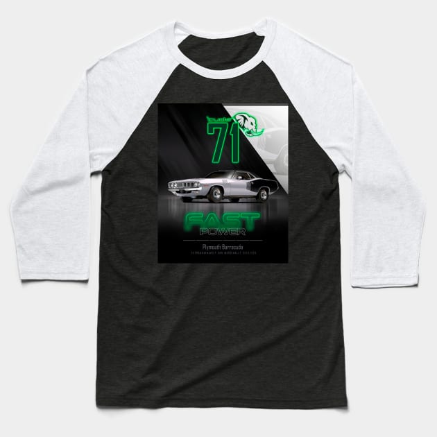 Plymouth Cuda 1971 Baseball T-Shirt by hardtbonez